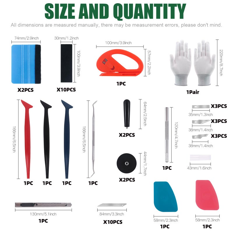 Keadic 47Pcs Car Vinyl Wrap Tool Kits, Felt Squeegees with Spare Fabric Felts, Vinyl Graphic Magnet Holders, Gloves, Zippy Vinyl Cutter, Utility Knife and Blades, Micro Squeegees and Storage Box - Image 2